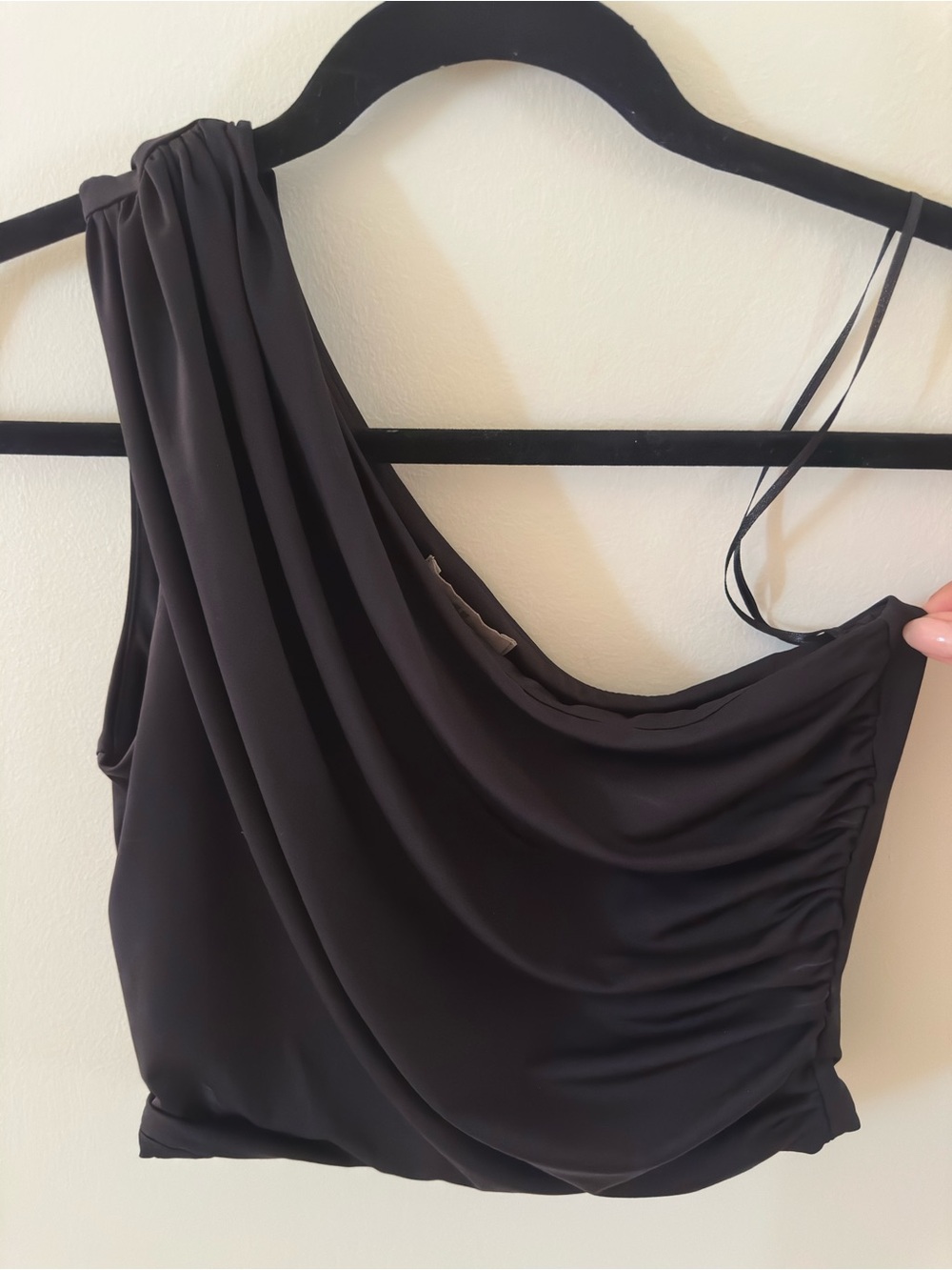 H&M One-Shoulder Draped Black Crop Top